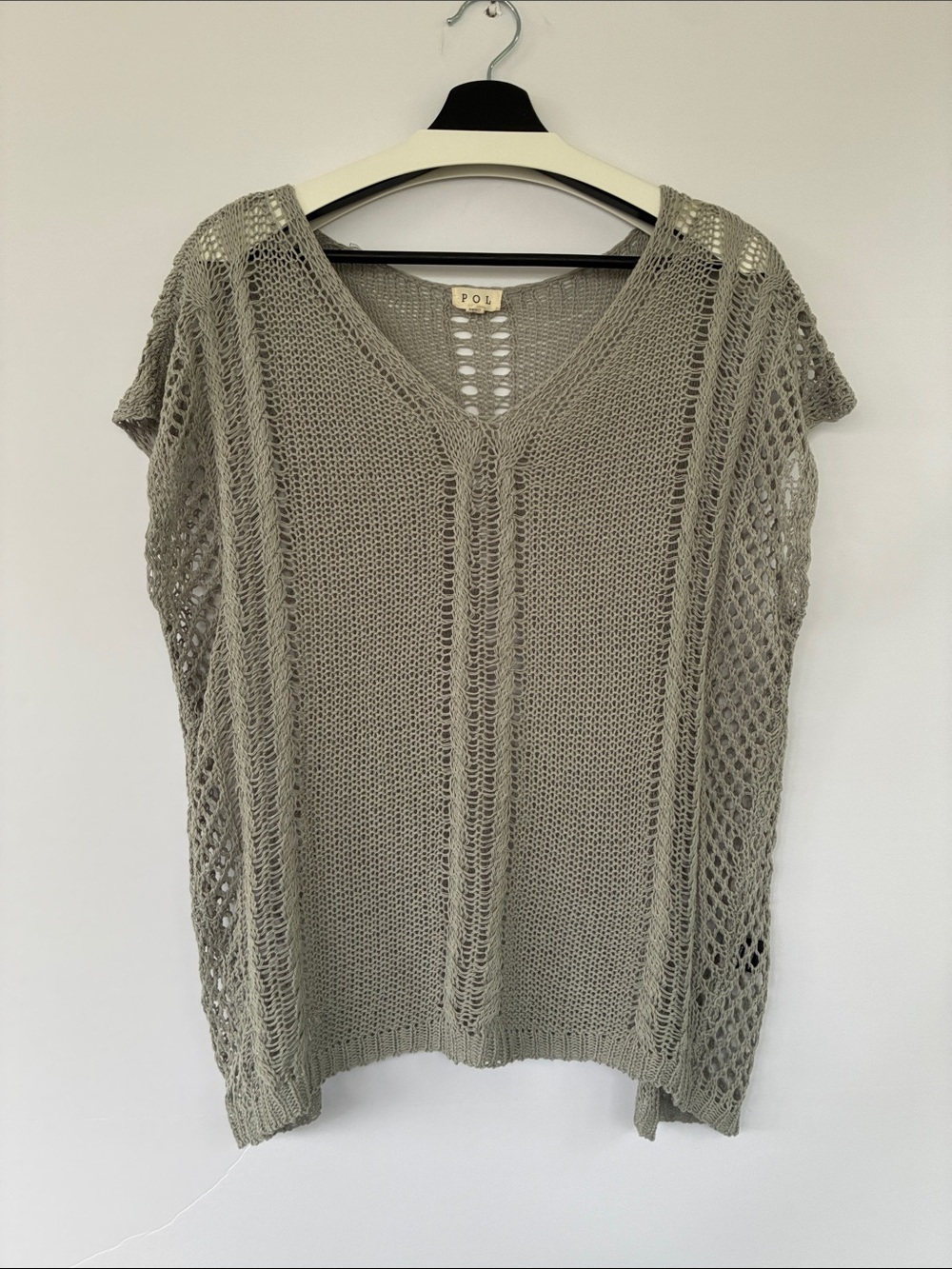 POL Bohemian Open Weave Crochet Sleeveless Sweater Tank Small